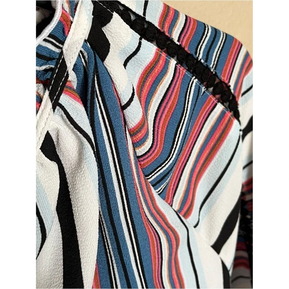 Lane Bryant Two-Way Stripe Ruffle Split-Neck Button-Front Peplum Top Size 14/16